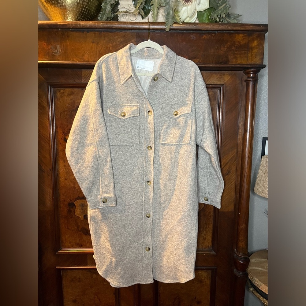 OAK + FORT Gray Button-Up Coat